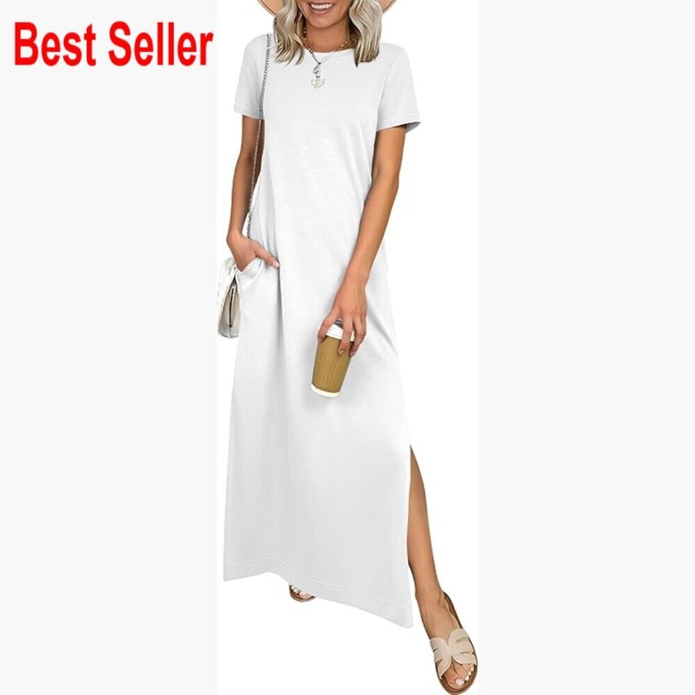 Wrinkle-Free Rayon Polyester Maxi Dress with Side Slit